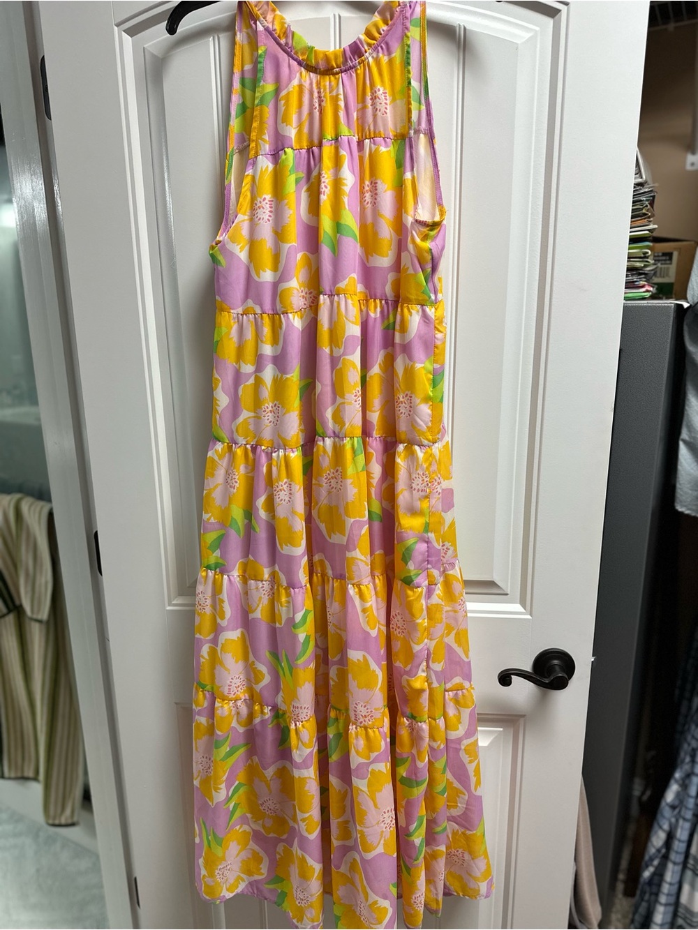 Sleeveless Pink & Yellow Floral Maxi Dress Michelle Mcdowell Large Bethany